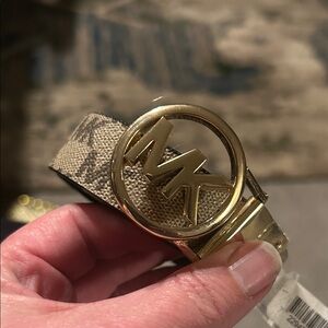 Michael Kors Tan Belt with Gold MK Buckle